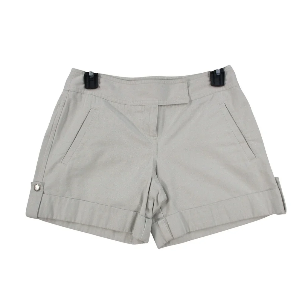 Ann Taylor LOFT Womens Beige Khaki Cotton Cuffed Chino Shorts Size 0